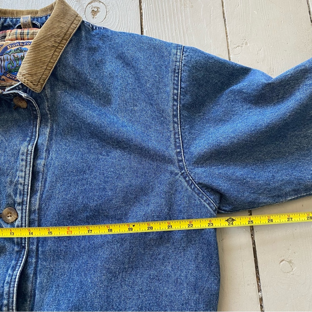 Vintage Dunbrooke Flannel Lined Denim Chore Barn Hunting Coat Corduroy Cotton - Picture 12 of 13